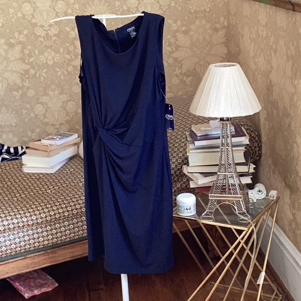 Chaps front ruched navy dress. NWT. Retail 79